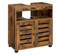 VASAGLE Meuble sous Lavabo, avec 2 Portes Persiennes, 30 x 60 x 64 cm | Meuble de Salle de Bain, Planche Réglable, convient aux Lavabos sans Colonnes, Marron Rustique, Collection HANIS BBK04BX