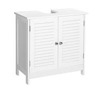 VASAGLE Meuble sous lavabo, avec 2 Portes persiennes, 60 x 30 x 60 cm | Meuble de Salle de Bain, Placard de Rangement, Planche réglable, poignées, Blanc nuage, Collection SAGGIO BBC05WT