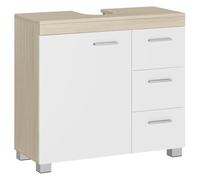 VASAGLE Meuble sous Lavabo, avec Colonne, 3 Tiroirs, 70 x 30 x 63,8 cm | 2 Cases Derrière la Porte, avec Pieds, Beige naturel et Blanc nuage, Collection CUSTOS BBK504K01