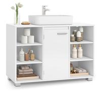 VASAGLE Meuble sous Lavabo, avec Étagères Réglables, 30 x 90 x 60 cm | Armoire de Salle de Bain, Pieds, Blanc Nuage et Gris Tourterelle, Collection CUSTOS-OLD BBK507W01