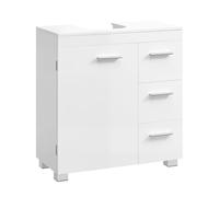 VASAGLE Meuble sous Lavabo, Meuble de Salle de Bain, 3 Tiroirs Latéraux, 2 Cases Derrière la Porte, pour Lavabos sur Colonne, avec Pieds, 30 x 60 x 64 cm, Blanc Nuage BBK514WB01
