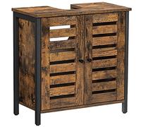 VASAGLE Meuble sous lavabo, Portes persiennes, 60 x 30 x 60 cm | Armoire salle de bain, avec cadre en acier, planche réglable, Marron Rustique et Noir, Collection HANIS BBC902B01V1