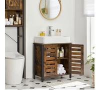 VASAGLE Meuble sous lavabo, Armoire Salle de Bain, Placard de Rangement, 60 x 30 x 60 cm, avec Cadre en Acier, Portes persiennes, Planche réglable, Style Industriel, Marron Rustique et Noir BBC902B01