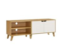 VASAGLE Meuble TV 2 Portes, Support Télé avec Étagères Réglables, Longueur 140 cm, pour Télévisions 60 Pouces, Salon, Salle à Manger, Chambre, Chêne Naturel et Blanc Crème LTV027N01