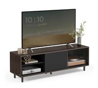 VASAGLE Meuble TV, Assemblage Ultra-Rapide sans Outils Toolless, Table Télé, pour Téléviseur Jusqu’à 32/45/50/55/60 Pouces, Salon, Verre Cannelé, Moderne, 140 x 39 x 45 cm, Marron Cendré LTV466K02