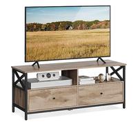 VASAGLE Meuble TV pour Télévision jusqu'à 65 Pouces, 120 x 40 x 50 cm | Support Télé, 2 Tiroirs, 2 Étagères, Cadre en Acier, Salon, Chambre, Marron Chêne et Noir, Collection DAXTON LTV300B50V1