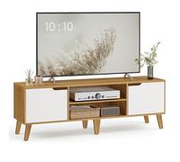 VASAGLE Meuble TV, pour Télévision jusqu'à 65 Pouces, Longueur 147 cm | Support Télé, avec Étagère Réglable, Style Mid-Century Modern, Jaune et Blanc, Collection MIRANTA LTV556Y01