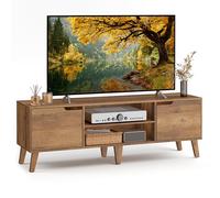 VASAGLE Meuble TV, pour Télévision jusqu'à 65 Pouces, Longueur 147 cm | Support Télé, avec Étagère Réglable, Style Mid-Century Modern, Marron miel, Collection MIRANTA LTV556K01