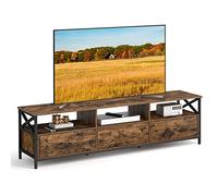 VASAGLE Meuble TV pour Télévision jusqu'à 80 Pouces, 178 x 40 x 50 cm | Support Télé, 3 Tiroirs, 3 Étagères Cadre en Acier, Salon, Chambre, Marron rustique et Noir mat, Collection DAXTON LTV302B01