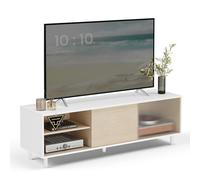 VASAGLE Meuble TV, Snapsemble Montage Super Rapide, 140 x 39 x 45 cm | Téléviseur jusqu’à 60 Pouces, Verre Cannelé, Blanc Nuage, Collection KADIN LTV466W01