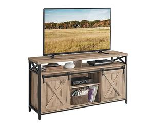 VASAGLE Meuble TV, Support pour Téléviseur Jusqu'à 65 Pouces | Étagères Réglables, Portes Imitation Grange, Cadre en Métal, Beige et Noir, Collection DAXTON LTV071B50V1