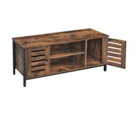 VASAGLE Meuble TV, Support télévision, avec étagères et placards de Rangement, Portes persiennes, pour Salon, Salle de Jeu, Style Industriel, Marron Rustique et Noir LTV43BX