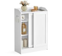 VASAGLE Meuble WC, Portes Coulissantes, Étagères Réglables, 20 x 60 x 80 cm | Meuble Toilette, Rangement Papier Toilette, pour Brosse WC, pour Salle de Bain, Blanc Nuage, Collection SIREN BBC752W01