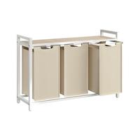 VASAGLE Panier à Linge 3 Compartiments, Corbeille à Linge Sale, 3 Sacs Amovibles en Tissu Oxford, Étagère, Cadre en Métal, 3 x 40 L, 92,5 x 33 x 72 cm, Beige Cappuccino et Beige Naturel BLH301LH01