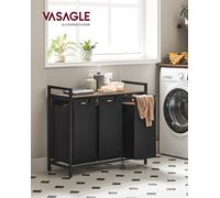 VASAGLE Panier à linge 3 compartiments, avec étagère, extensible amovible, 3 x 38 L, Noir