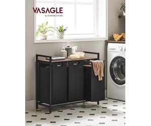 VASAGLE Panier à linge 3 compartiments, avec étagère, extensible amovible, 3 x 38 L, Noir