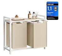 VASAGLE, panier à linge avec 2 compartiments, espace de rangement, structure en métal, capacité totale 92 L (2 compartiments), couleurs : cappuccino beige et beige naturel
