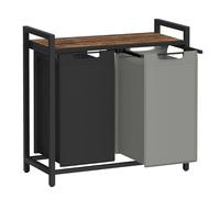 VASAGLE Panier à Linge avec 2 Compartiments, Étagère, 2 x 46 L | Boîte à Linge, Cadre en Métal, 73 x 33 x 72 cm, Noir Mat-Marron Rustique, Collection BRENTA BLH201X01