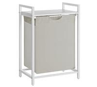 VASAGLE Panier à Linge, Corbeille à Linge Sale, Sac Amovible en Tissu Oxford, Étagère, Cadre en Métal, 65 L, 50 x 33 x 72 cm, Blanc Crème et Blanc Mat BLH101W01