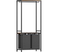 VASAGLE Panier à linge, panier à linge en 2 parties avec 2 étagères, insert extensible et amovible, tringle à vêtements, 2 x 46 l, 73 x 33 x 177 cm