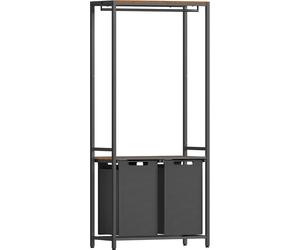 VASAGLE Panier à linge, panier à linge en 2 parties avec 2 étagères, insert extensible et amovible, tringle à vêtements, 2 x 46 l, 73 x 33 x 177 cm