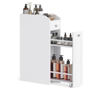 VASAGLE Petit Meuble de Salle de Bains, Placard Étroit, Petit Meuble de Rangement pour Papier Toilette, Armoire de Toilette avec Tiroir, Commode sur Pieds, pour Petits Espaces, Blanc BBC847P31