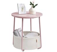 VASAGLE Petite Table Basse Ronde avec Panier en Tissu, Rangement | Table d’Appoint, pour Salon, Chambre, Style Moderne, Rose bonbon et Blanc crème, Collection LILEA LET223R61