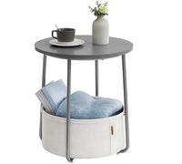 VASAGLE Petite Table Basse Ronde avec Panier en Tissu, Rangement | Table d’Appoint, pour Salon, Chambre, Style Moderne, Gris ciment et Blanc crème, Collection LILEA LET223G49