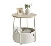 VASAGLE Petite Table Basse Ronde, avec Panier en Tissu | Table d'Appoint avec Rangement, pour Salon, Chambre, Style Contemporain, Beige et Blanc, Collection LILEA LET223K67