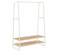 VASAGLE Portant à Vêtement, Porte-Manteaux, Armoire, Vestiaire, avec 2 Étagères, 6 Crochets en Forme de S, Cadre en Acier, pour Chambre, Couleur Chêne et Blanc Crème RGR112W09