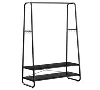 VASAGLE Portant à Vêtement, Porte-Manteaux, Armoire, Vestiaire, avec 2 Étagères, 6 Crochets en Forme de S, Cadre en Acier, pour Chambre, Noir Boisé et Noir Mat RGR112B03