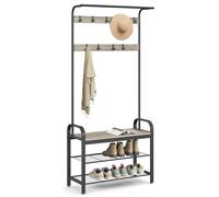 VASAGLE Porte-Manteau avec Étagère à Chaussures, 4-en-1, Vestiaire | Meuble d'Entrée avec Banc, Grège et Noir, Amovibles, Vestiaire, Style Industriel, Dacey Collection HSR400B02