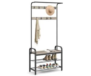 VASAGLE Porte-Manteau avec Étagère à Chaussures, 4-en-1, Vestiaire | Meuble d'Entrée avec Banc, Grège et Noir, Amovibles, Vestiaire, Style Industriel, Dacey Collection HSR400B02