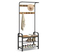 VASAGLE Porte-Manteau avec Étagère à Chaussures, 4-en-1, Vestiaire | Meuble d'Entrée avec Banc, Marron miel et Noir mat, Amovibles, Vestiaire, Style Industriel, Dacey Collection HSR040B41