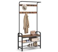 VASAGLE Porte-manteau avec Étagère à Chaussures, 4-en-1, Vestiaire | Meuble d'Entrée avec Banc, Marron Rustique et Noir, Amovibles, Vestiaire, Style Industriel, Dacey Collection HSR400B01