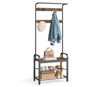VASAGLE Porte-Manteau avec Étagère à Chaussures, 4-en-1, Vestiaire | Meuble d'Entrée avec Banc, Marron Rustique et Noir, Amovibles, Vestiaire, Style Industriel, Dacey Collection HSR40B