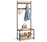 VASAGLE Porte-Manteau avec Étagère à Chaussures, Meuble d Entrée avec Banc, 3-en-1, Cadre en Acier, pour Entrée, Couloir, 32 x 70 x 177 cm, Style Industriel, Marron Châtaigne et Noir HSR041B41