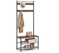 VASAGLE Porte-Manteau avec Étagère à Chaussures, Meuble d Entrée avec Banc, 3-en-1, Cadre en Acier, pour Entrée, Couloir, 32 x 70 x 177 cm, Style Industriel, Marron Rustique et Noir HSR41BX