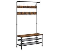 VASAGLE Porte-Manteau, Grand Meuble d’Entrée avec Banc, 9 Crochets, Range-Chaussures, Tringle, 41,5 x 100 x 182 cm, pour Couloir, Salon, Chambre, Marron Rustique et Noir HSR47BX