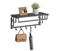 VASAGLE Porte-manteau mural avec étagère, étagère murale avec 5 crochets | Étagère suspendue avec barre suspendue, pour couloir, chambre et salon, gris anthracite, noir encre, collection COLEX