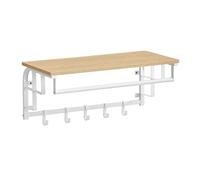 VASAGLE Porte-manteau Mural, Étagère de Rangement, 5 Crochets Amovibles | Étagère Suspendue avec Tringle, pour Entrée, Chambre, Salon, Doré Chêne et Blanc Mat, Collection COLEX LCR012N01