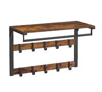 VASAGLE Porte-manteau Mural, Étagère Suspendue avec 10 Crochets Amovibles sur 2 Rangées, Barre de Suspension, pour Entrée, Chambre, Salle de Bain, Marron Rustique et Noir LCR101B01