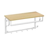 VASAGLE Porte-manteau Mural Industriel, avec Étagère, 5 Crochets, Barre de Suspension, pour Couloir, Salle de Bain, Salon, Couleur Boisé et Blanc LCR11WY