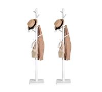 VASAGLE Porte-Manteau sur Pied Ensemble de 2, en Bois d'Hévéa, 8 Crochets | Vestiaire d'Entrée, Hauteur Réglable, Base Carrée, 173 cm, pour Couloir, Chambre, Blanc Nuage, Collection ANDI