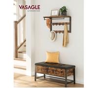VASAGLE Porte-manteau Mural, Étagère Suspendue avec 10 Crochets Amovibles sur 2 Rangées, Barre de Suspension, pour Entrée, Chambre, Salle de Bain, Marron Rustique et Noir LCR101B01