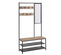 VASAGLE Porte-vêtements Porte-vêtements avec Crochets Miroir Banc 35 x 98 x 180 cm pour Entrée Chambre Salon Style Industriel Camel Marron Encre Noir HSR415K01