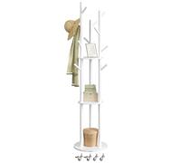 VASAGLE Portemanteau, avec 11 Crochets et 3 Étagères, 4 Roulettes Pivotantes à 360°, Mobile, Crochet et Poteau en Bois, pour Entrée, Chambre, Salon, Blanc Nuage RCR023W01