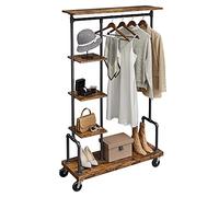 VASAGLE Portemanteau Mobile, Vestiaire sur Roulettes, Meuble d Entrée, Portant à Vêtements à 5 Niveaux, Structure Métallique, Marron Rustique HSR66BXV1