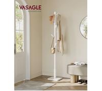 VASAGLE Portemanteau, Portant à Vêtements en Bois, Support sur Pieds avec 8 Crochets, pour Manteaux, Chapeaux, Bois d'Hévéa, Blanc