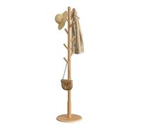 VASAGLE Portemanteau, Portant à Vêtements en Bois, Support sur Pieds avec 8 Crochets, pour Manteaux, Chapeaux, Sacs, pour Entrée, Couloir, Bois d'Hévéa, Couleur Naturelle RCR009YK01